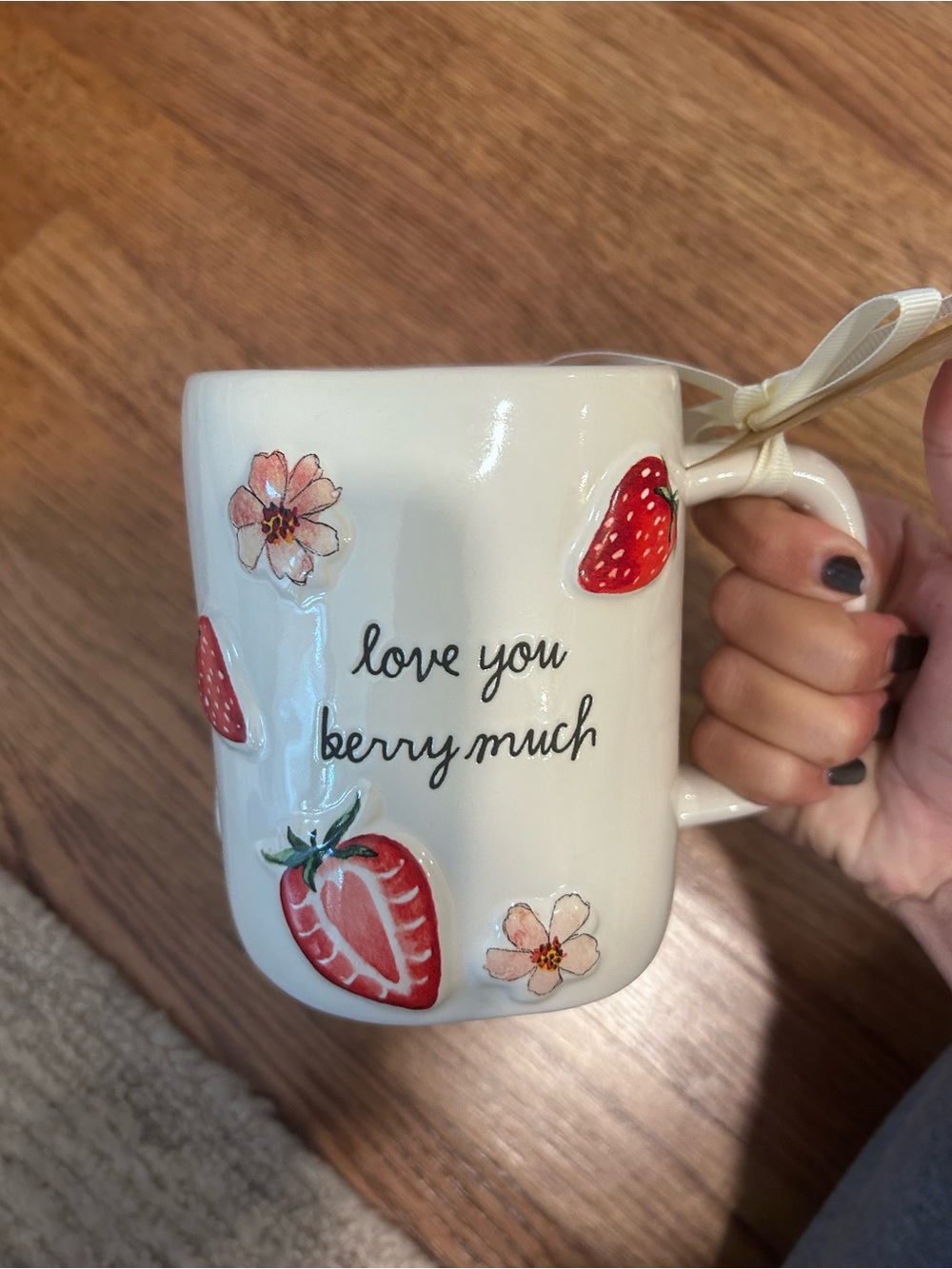 Rae Dunn White Strawberry "Love You Berry Much" Ceramic Mug